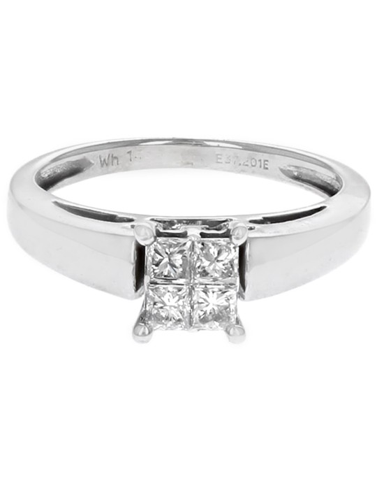 Diamond Cathedral Style Engagement Ring in White Gold